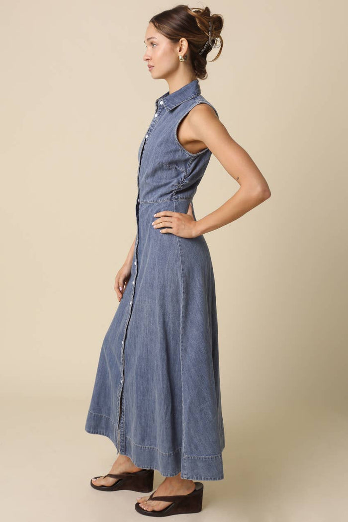 Elsie Button-Front Denim Maxi