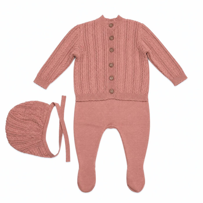 Embroidered Collar Knit Footie Set