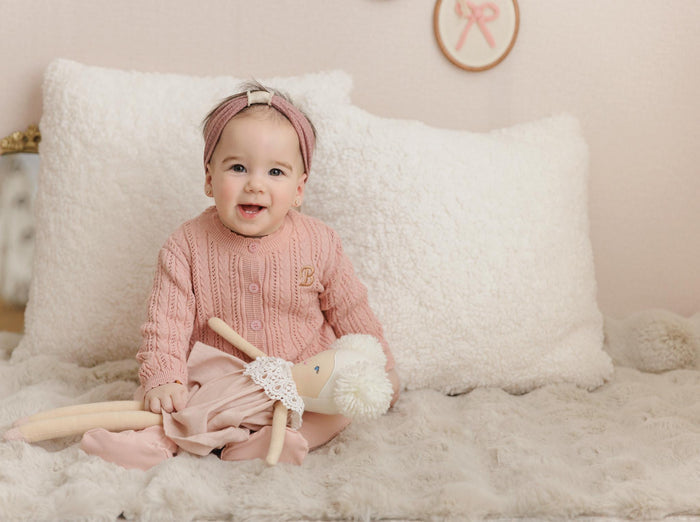 Embroidered Collar Knit Footie W/ Cardigan
