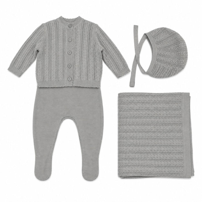 Embroidered Collar Knit Layette Set