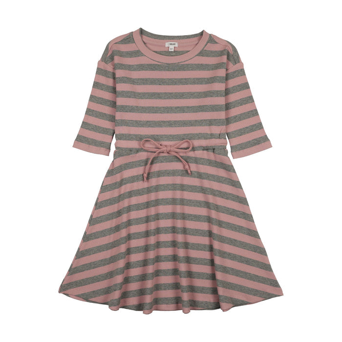 Embroidered Stripe 3/4 Sleeve Dress