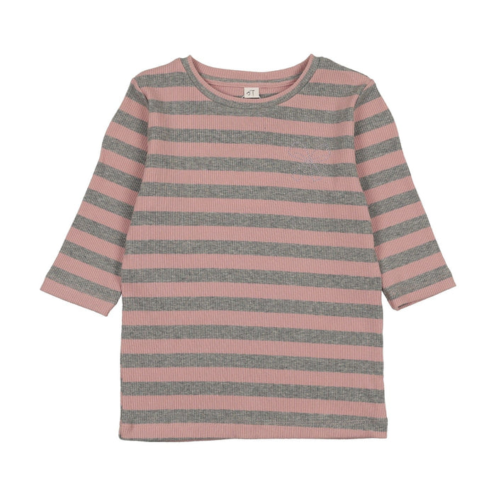 Embroidered Stripe 3/4 Sleeve T-Shirt