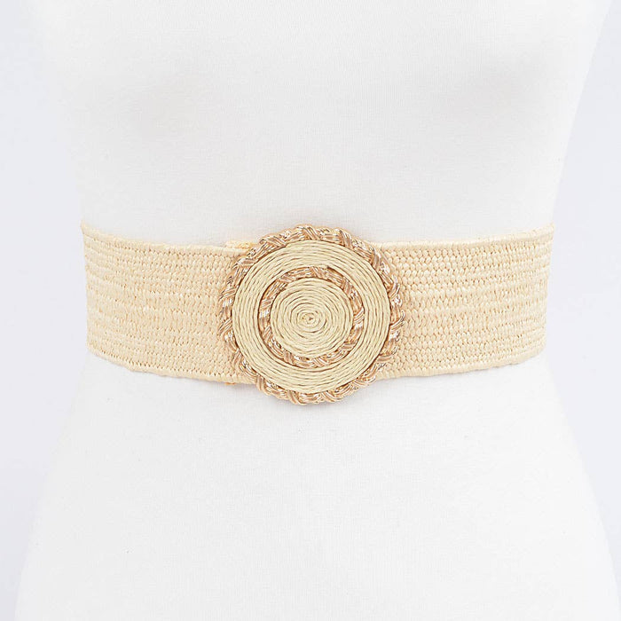 Faux Straw Elastic Belt: Ivory