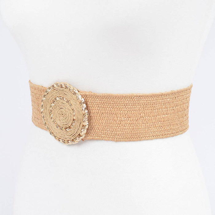 Faux Straw Elastic Belt: Ivory