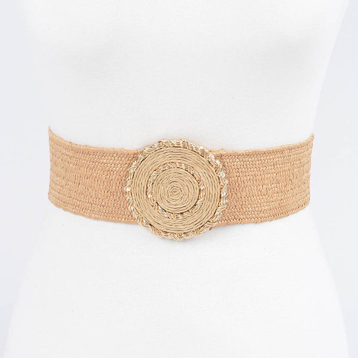 Faux Straw Elastic Belt: Khaki