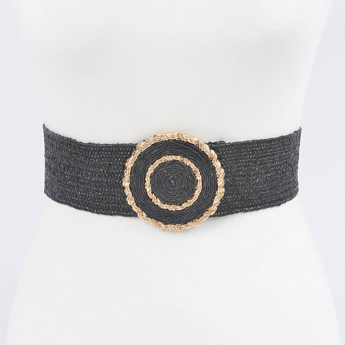 Faux Straw Elastic Belt: Khaki