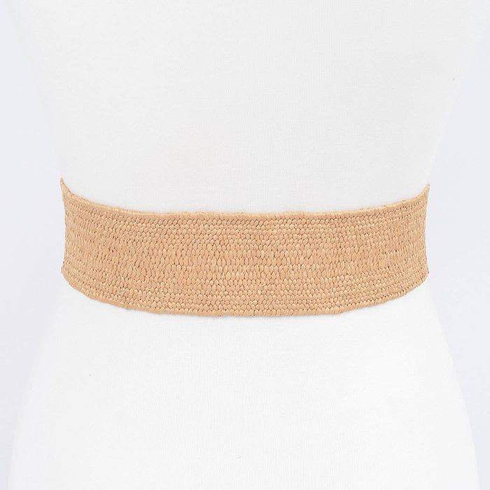 Faux Straw Elastic Belt: Khaki