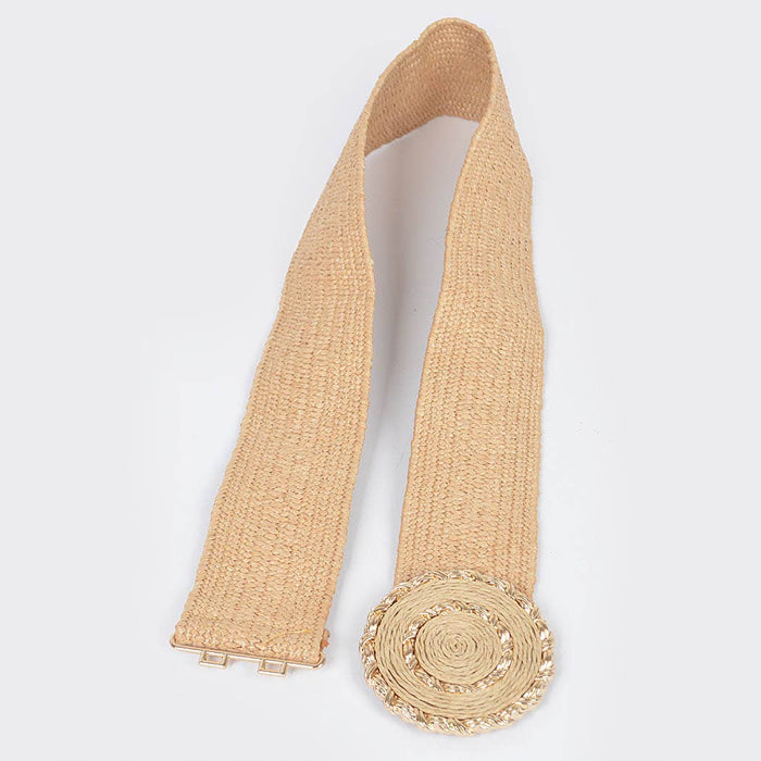 Faux Straw Elastic Belt: Khaki