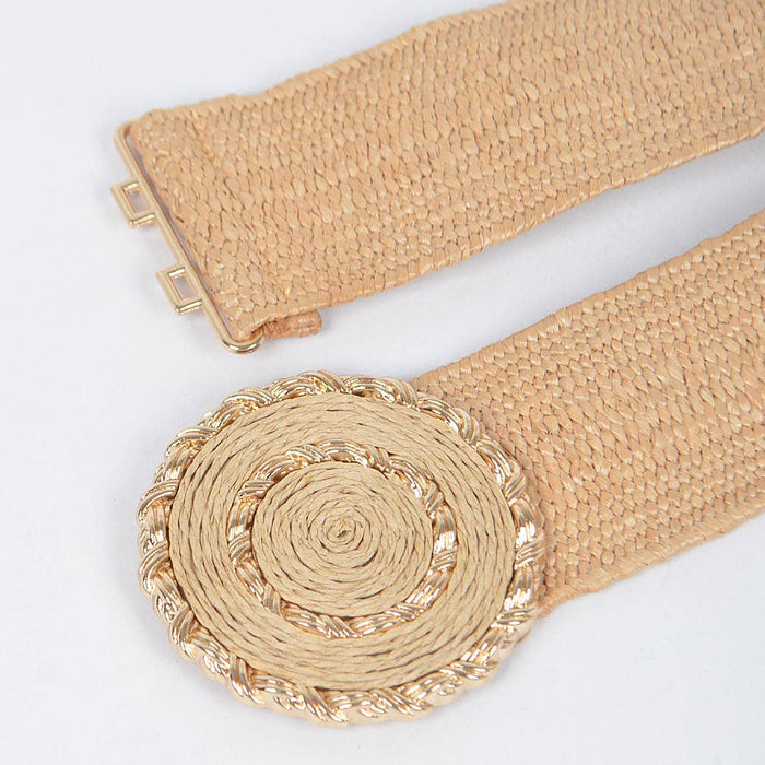 Faux Straw Elastic Belt: Khaki