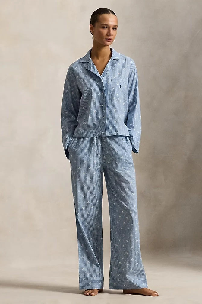 Floral-Stripe Poplin Long-Sleeve PJ Set Sleepwear Polo Ralph Lauren