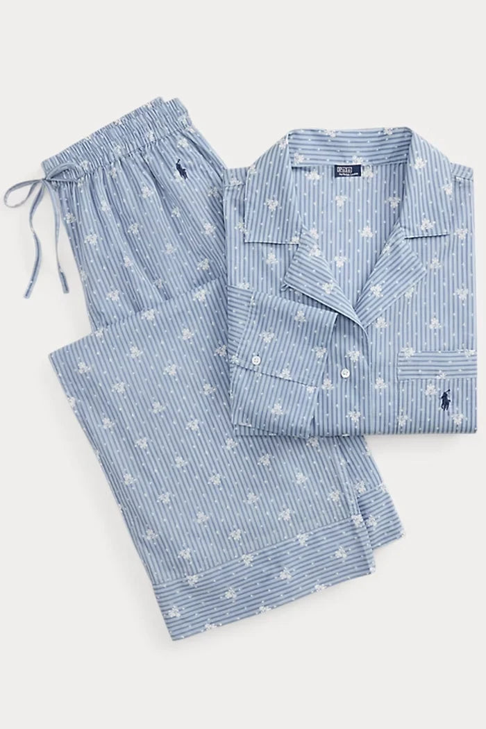 Floral-Stripe Poplin Long-Sleeve PJ Set Sleepwear Polo Ralph Lauren