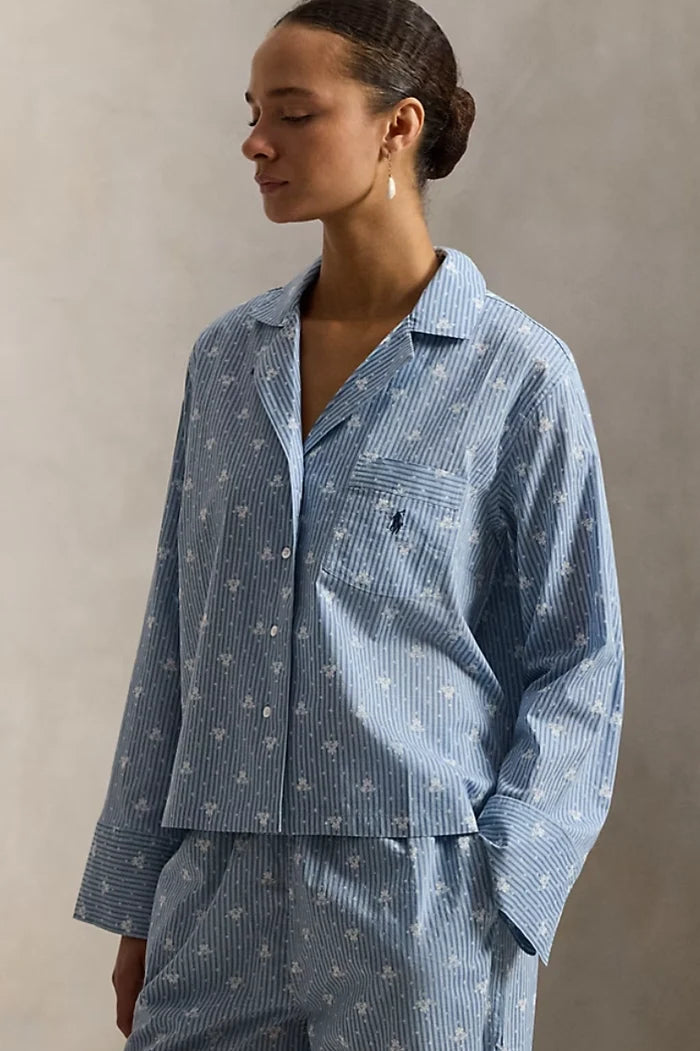 Floral-Stripe Poplin Long-Sleeve PJ Set Sleepwear Polo Ralph Lauren