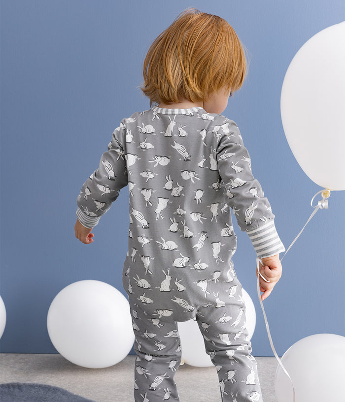 Footless Romper Cotton Grey Cottontail