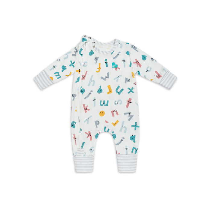 Footless Romper Ecovero White Alphabet Soup
