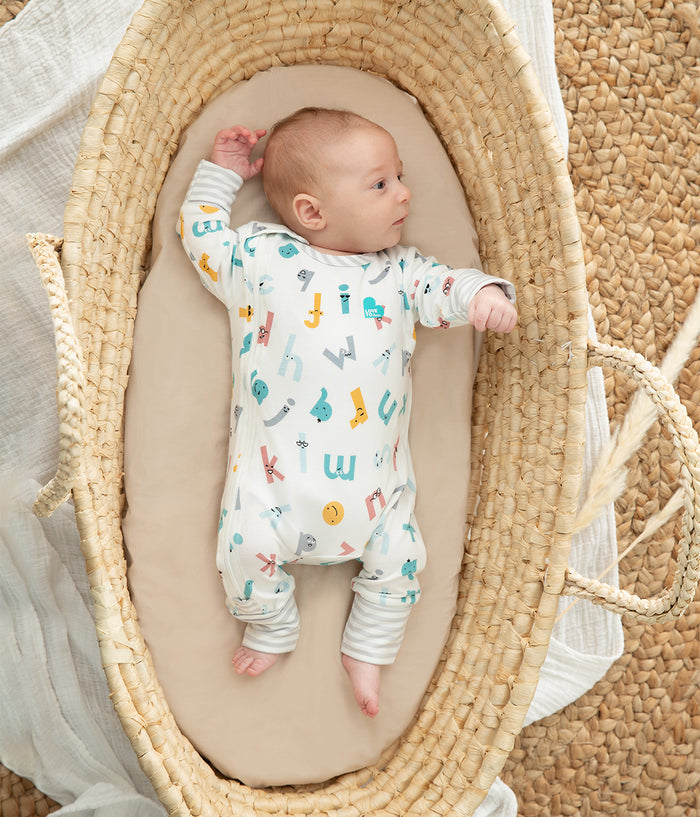 Footless Romper Ecovero White Alphabet Soup