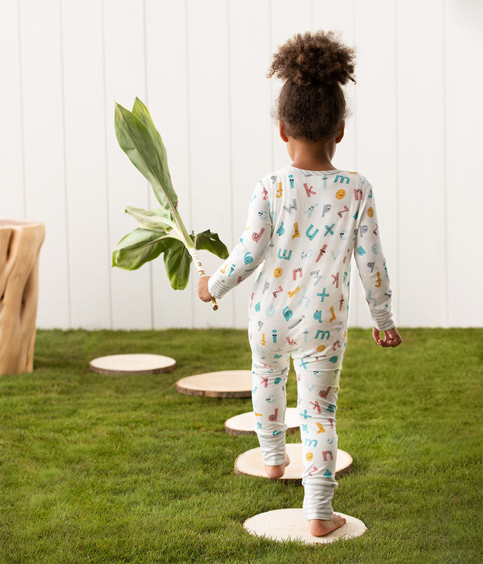 Footless Romper Ecovero White Alphabet Soup
