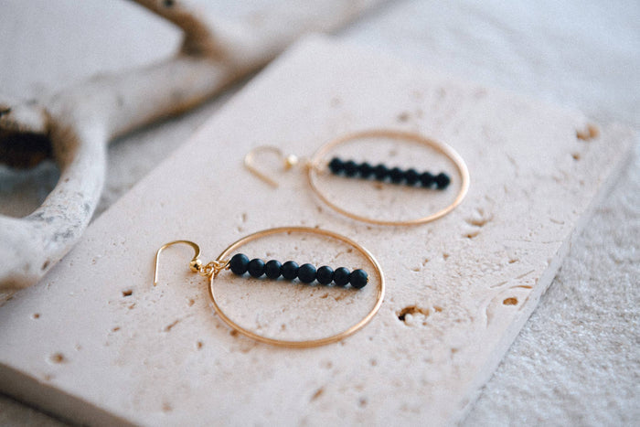 Gemstone and Gold Plated Drop Hoop Earring : Turquoise