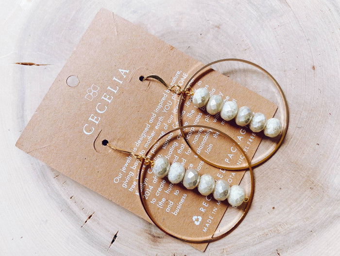Gemstone and Gold Plated Drop Hoop Earring : Turquoise