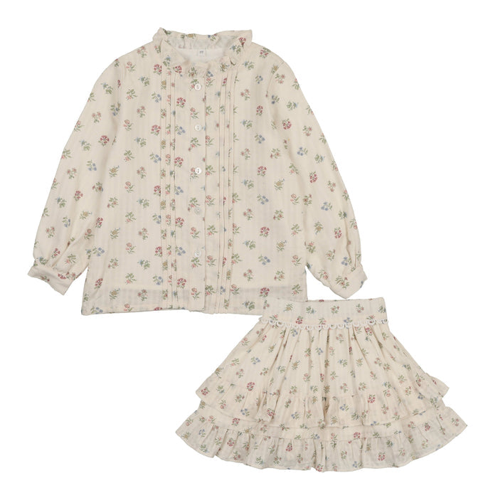 Green Floral Shirt + Skirt Set