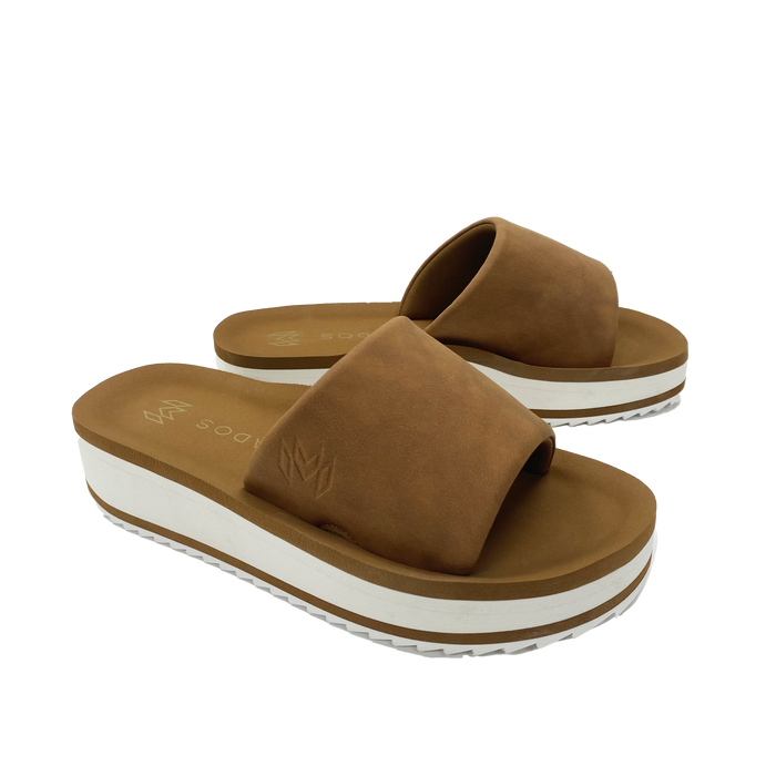 Gwen Saddle platform memory sandal with cushioned brown strap