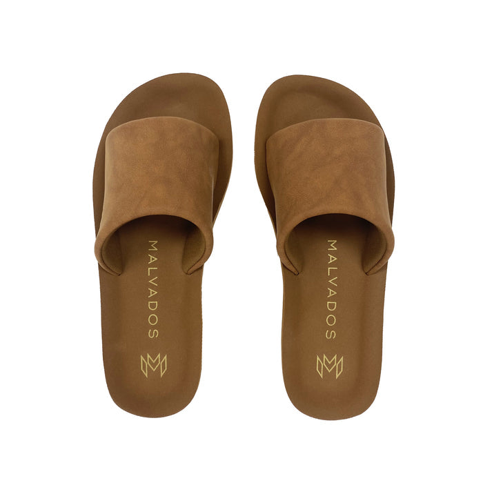 Gwen Saddle platform memory sandal with cushioned brown strap