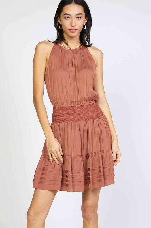 Halter Neck Smocked Waist Mini Dress