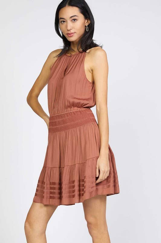 Halter Neck Smocked Waist Mini Dress
