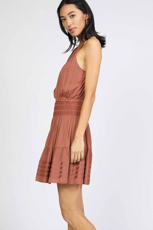 Halter Neck Smocked Waist Mini Dress