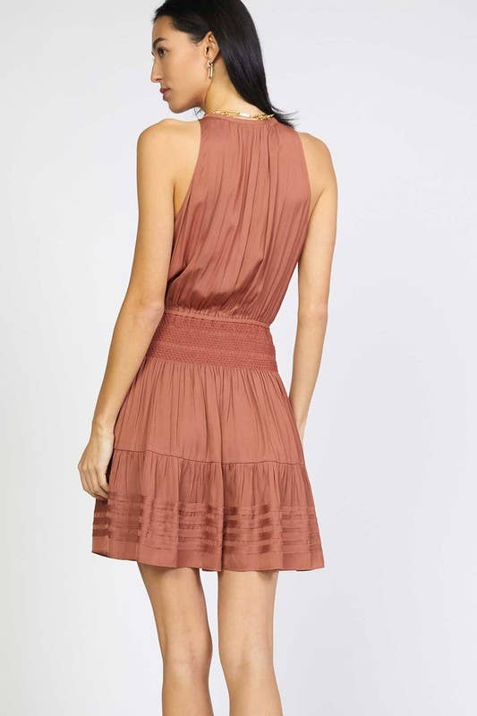 Halter Neck Smocked Waist Mini Dress