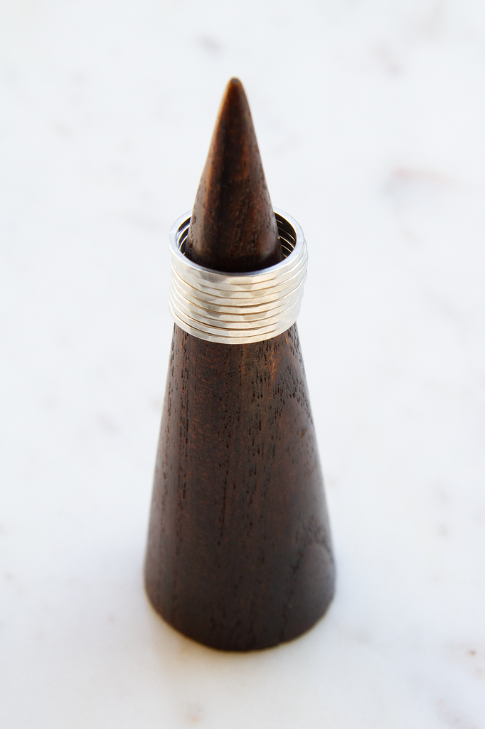 Hammered Skinny Ring Set in Matte Silver
