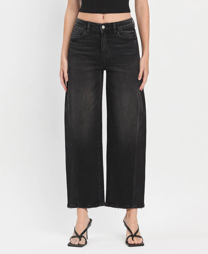 High Rise Black Barrel Pant