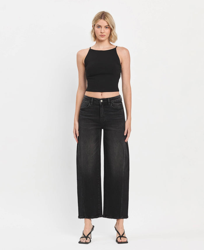High Rise Black Barrel Pant