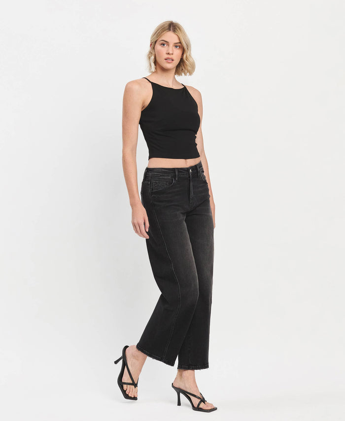 High Rise Black Barrel Pant