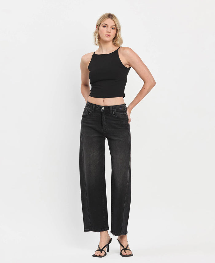 High Rise Black Barrel Pant
