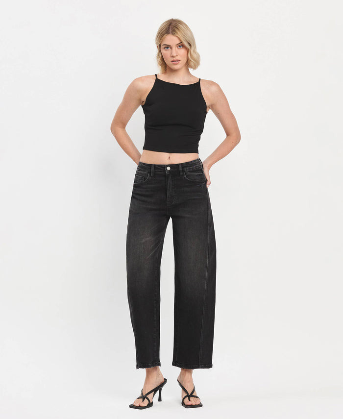 High Rise Black Barrel Pant