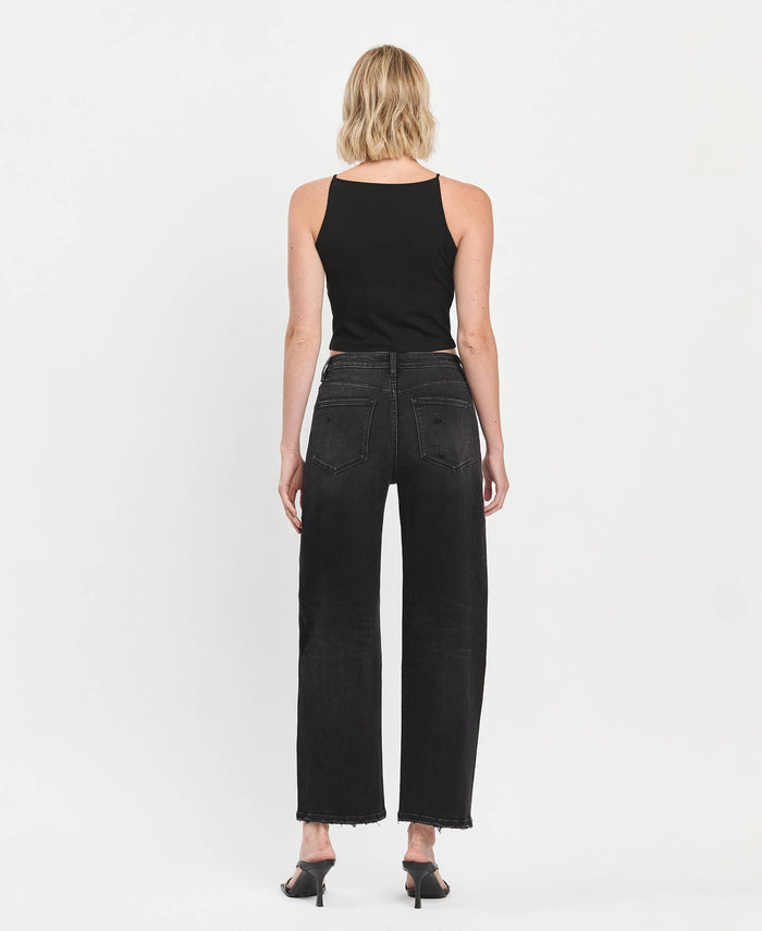 High Rise Black Barrel Pant