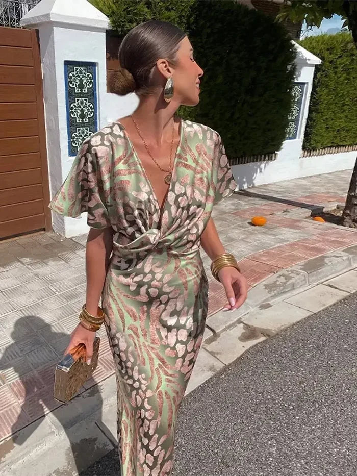 Higinia™ | Midi Dress Printed in Copper Tones
