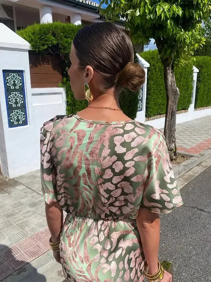 Higinia™ | Midi Dress Printed in Copper Tones