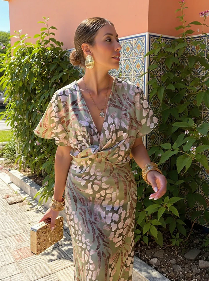Higinia™ | Midi Dress Printed in Copper Tones