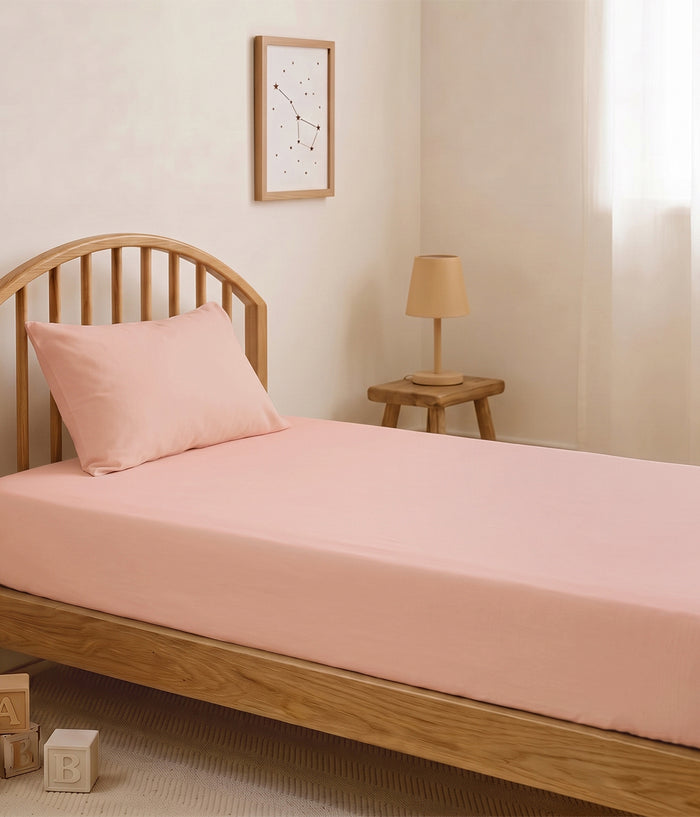 HushDry™ 2-in-1 Waterproof Fitted King Single Sheet Viscose from Bamboo Blush