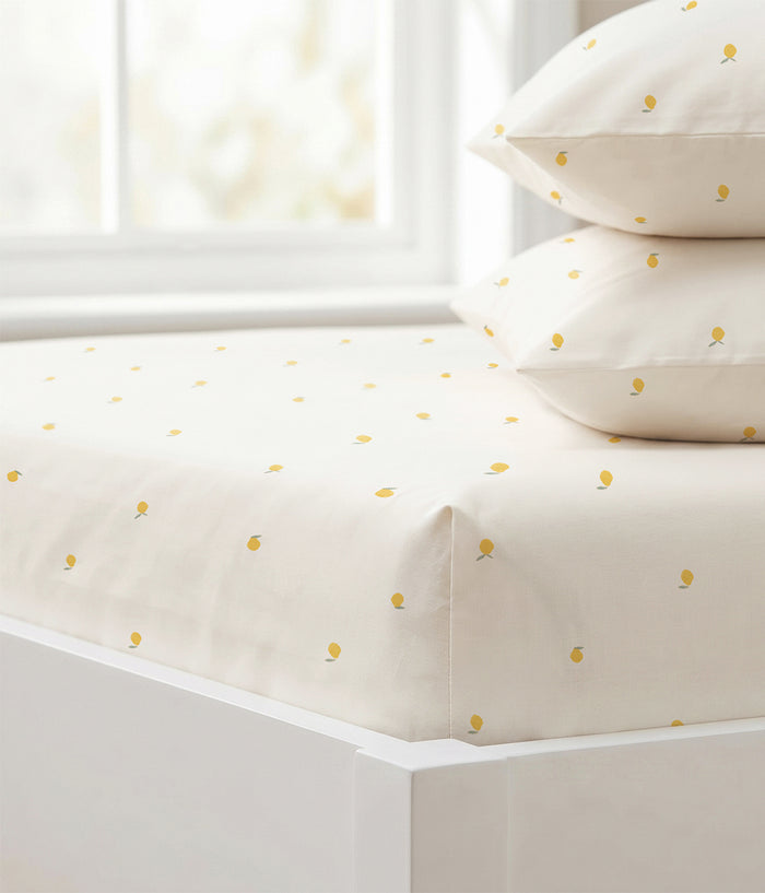 HushDry™ 2-in-1 Waterproof Fitted Queen Sheet Viscose from Bamboo Cream Lemons