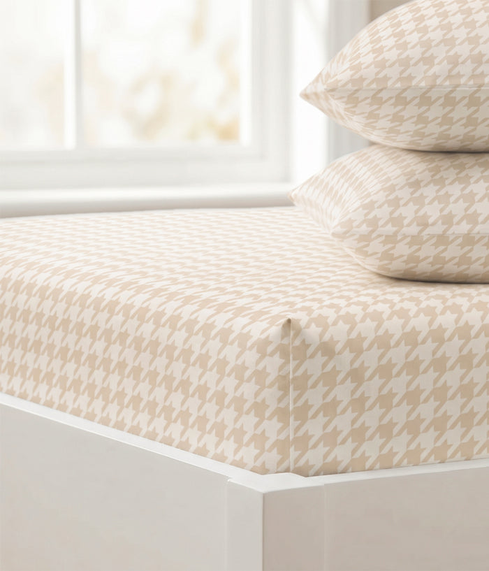 HushDry™ 2-in-1 Waterproof Fitted Queen Sheet Viscose from Bamboo Tan Houndstooth