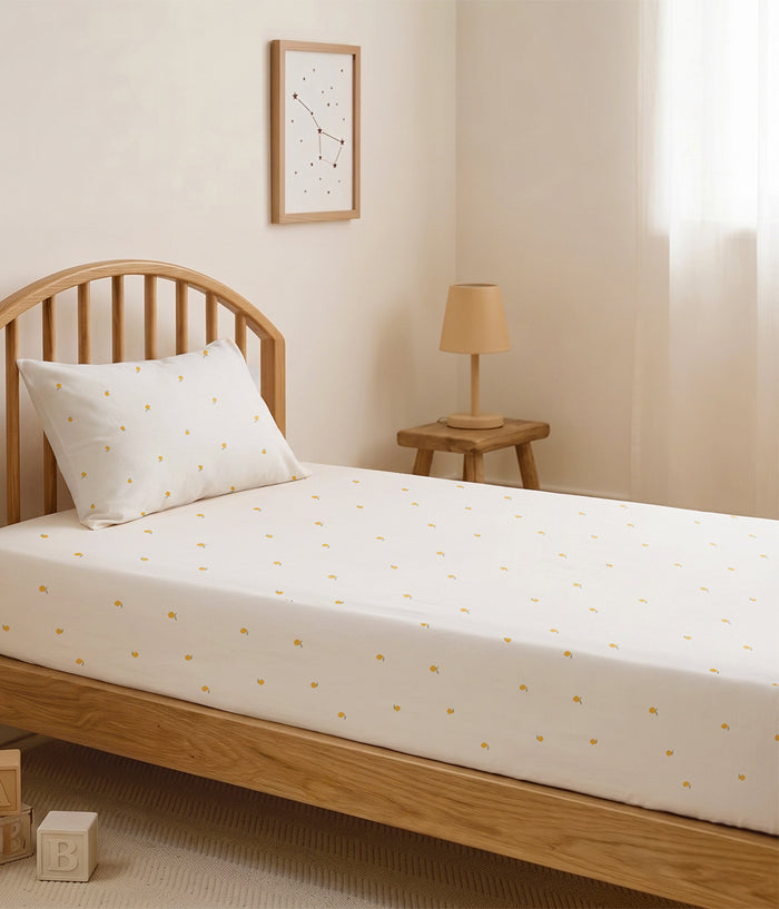 HushDry™ 2-in-1 Waterproof Fitted Single Sheet Viscose from Bamboo Cream Lemons