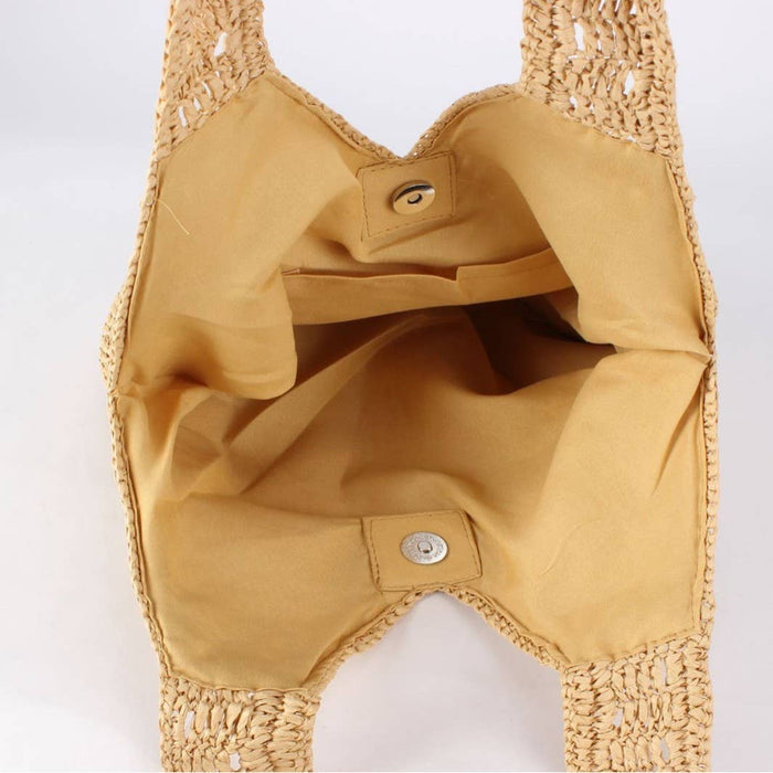 Knotted Handle Woven Shoulder Bag: CAMEL / One Size