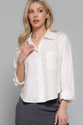 Long Sleeve Button Down Crop Linen Blend Shirt