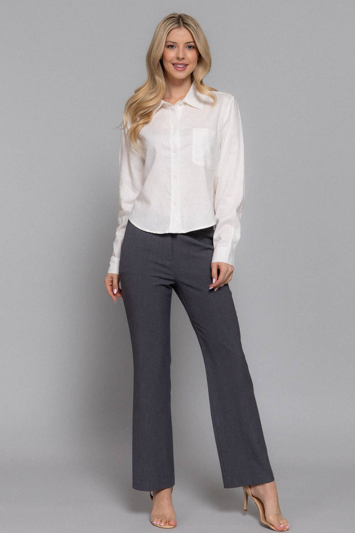 Long Sleeve Button Down Crop Linen Blend Shirt