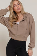 Long Sleeve Hoodie French Terry Zip Up Jacket COFFEE