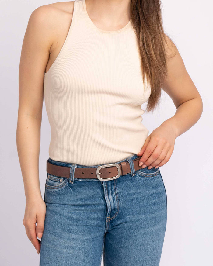LT. BROWN Classic Leather Belt with Antique Buckle