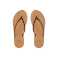 Lux Bronzed minimalist flip flop with thin brown metallic strap and beige arch support footbed