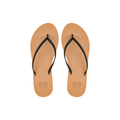 Lux Nova minimalist flip flop with thin black strap and beige arch support footbed